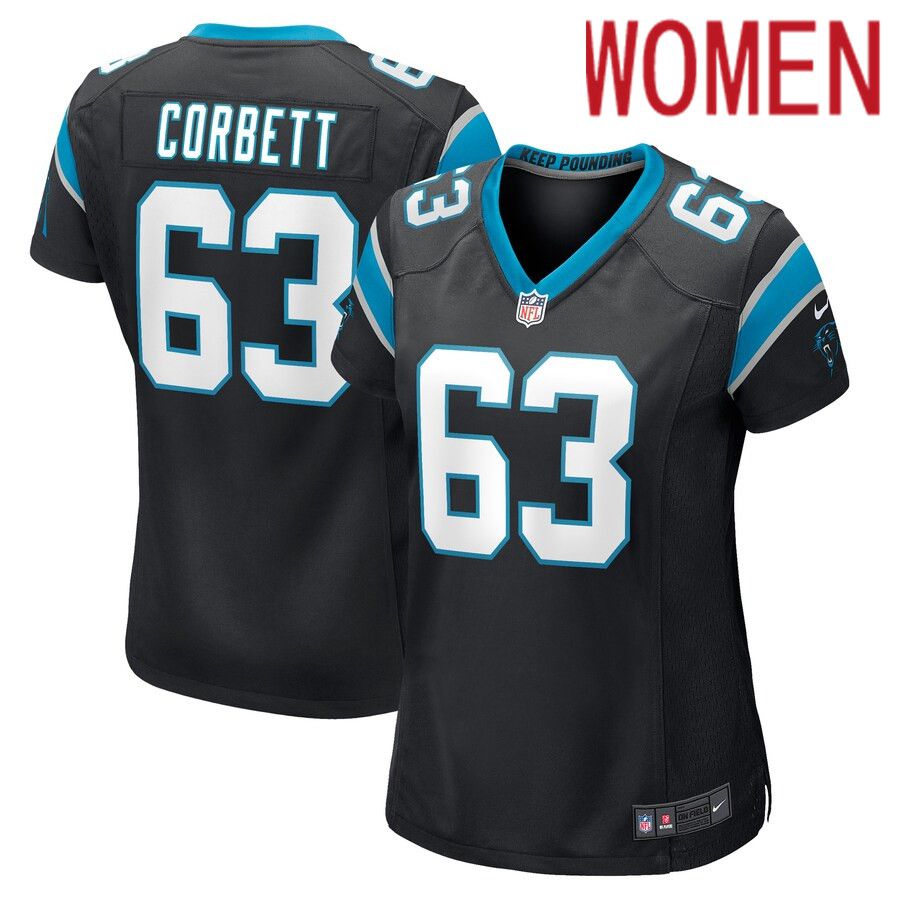 Women Carolina Panthers 63 Austin Corbett Nike Black Game NFL Jersey